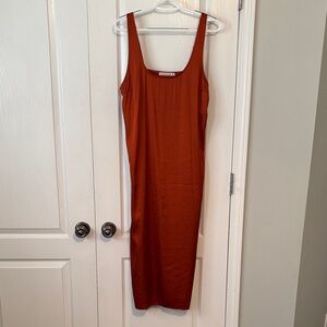 Abercrombie & Fitch Womens Rust Midi Satin Slip Dress with Side Slit size Medium